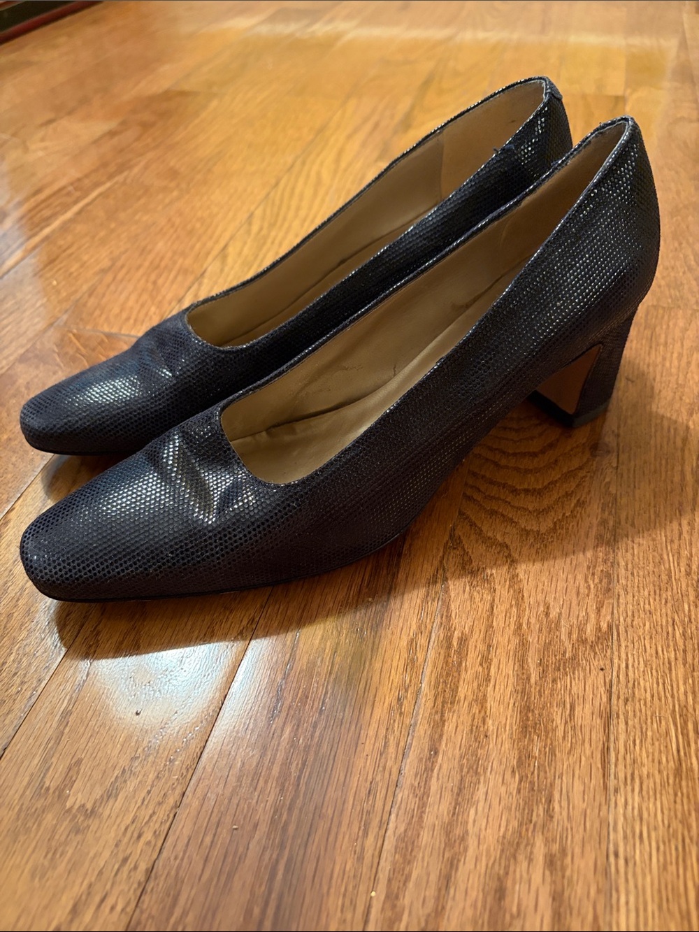 Vaneli Black Textured Mid Block Heel Pumps